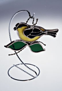 Goldfinch Stained Glass Suncatcher  Silver Finish Stand NOT Included