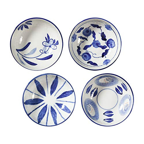 Beautyflier Set of 4 Ceramic Sauce Dish Soy Sauce Dipping Bowls Appetizer Plates Side Dishes Serving Dish Japanese Style Dinnerware Set Floral pattern