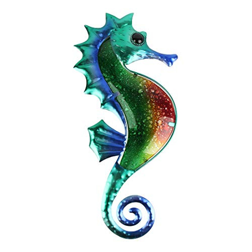 HONGLAND Metal Green Seahorse Wall Decor Outdoor Indoor Wall Art Sculpture Hanging Glass Decorations for Home Garden Bedroom HONGLAND Metal Green Seahorse Wall Decor Outdoor Indoor Wall Art Sculpture Hanging Glass Decorations for Home Garden Bedroom