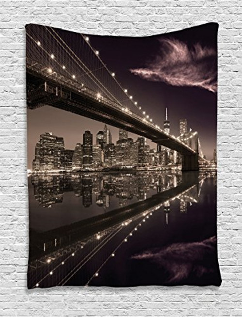 Ambesonne Landscape Tapestry, Brooklyn Bridge Sunset NYC View Skyline Tourist Attraction Modern City, Wall Hanging for Bedroom Living Room Dorm, 60 W X 80 L Inches, Pale Brown Dried Rose Ambesonne Landscape Tapestry, Brooklyn Bridge Sunset NYC View Skyline Tourist Attraction Modern City, Wall Hanging for Bedroom Living Room Dorm, 60 W X 80 L Inches, Pale Brown Dried Rose