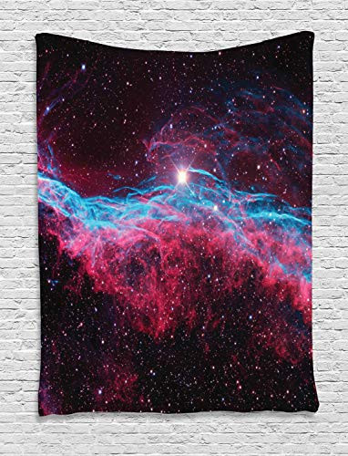 Ambesonne Pink Tapestry, Science Cosmos Outer Space Galaxy Print Universe Stars Astronomy Nebula Theme, Wall Hanging for Bedroom Living Room Dorm, 60 W X 80 L Inches, Magenta and Black