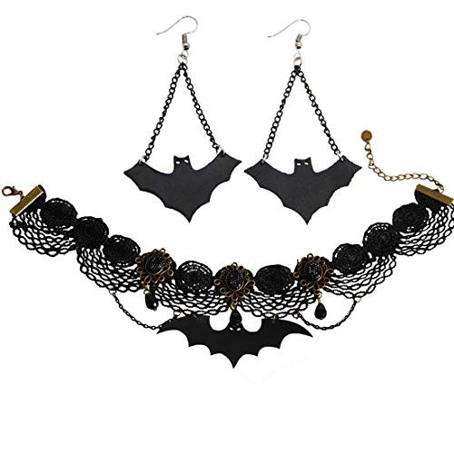 Bat Necklace Bat Earring Bat Chain Necklace Pendant Set Gothic style Halloween Creepy Dark Accessories Fit for ladies girls and More