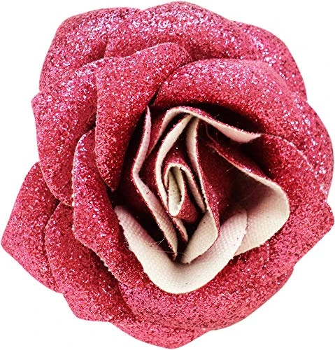 Pink Glittery Rose Hair Clip from Sourpuss Clothing 4  diameter