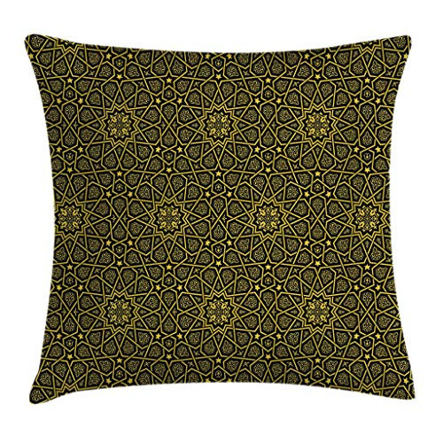 Arabesque Throw Pillow Cushion Cover by Ambesonne Middle Eastern Style Ornamental Geometrical Shapes Moroccan Artful Image Print Decorative Square Accent Pillow Case 16 X 16 Inches Yellow Black