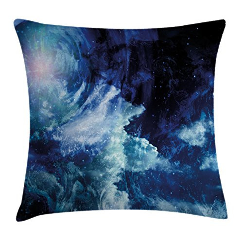 Ambesonne Space Throw Pillow Cushion Cover Nebula Gas Cloud on Celestial Sphere Universe Themed Infinity Design Galaxy Art Print Decorative Square Accent Pillow Case 16  X 16  Navy Blue