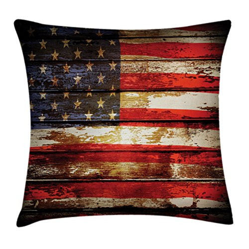 Ambesonne American Flag Throw Pillow Cushion Cover Us Over Old Rusty Tones Weathered Vintage Social Plank Artwork Decorative Square Accent Pillow Case 24  X 24  Red Blue