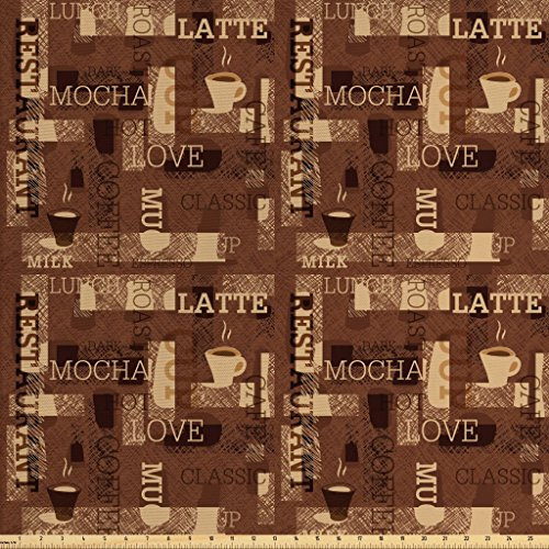Ambesonne Coffee Fabric by The Yard Cafeteria Pattern with Hot Mocha Latte Milk Love Typography on Scribble Backdrop Decorative Fabric for Upholstery and Home Accents 2 Yards Beige Brown