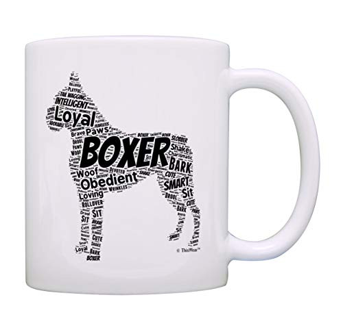 Dog Themed Gifts Boxer Word Art Silhouette Pet Lover Gifts Boxer Dog Coffee Mug Tea Cup White