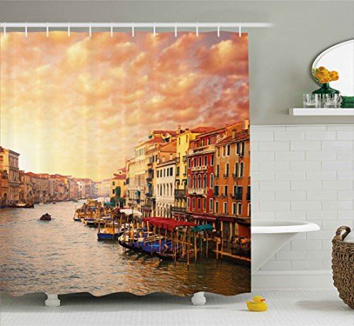 Ambesonne Scenery Decor Shower Curtain, Venezia Italian Decor Landscape with Old Houses Gondollas and Spikes Image, Fabric Bathroom Decor Set with Hooks, 70 Inches, Multicolor Ambesonne Scenery Decor Shower Curtain, Venezia Italian Decor Landscape with Old Houses Gondollas and Spikes Image, Fabric Bathroom Decor Set with Hooks, 70 Inches, Multicolor