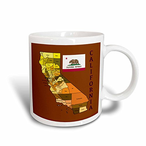 3dRose mug1720111 Map and Flag of The State of California with All Counties Colored Ceramic Mug 11Ounce