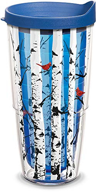 Tervis 1308341 Aspen Trees with Cardinals Insulated Tumbler with Wrap and Blue Lid, 24oz, Sapphire