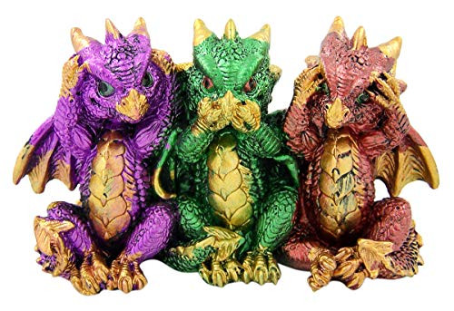 Pacific Metallic Colored See Hear Speak No Evil Figurine 5 1/2 Inch