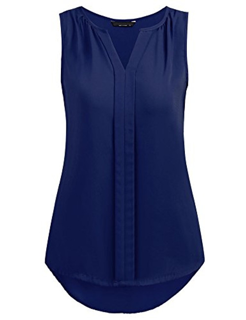 Grabsa Women s Chiffon Blouse Notch Neck Sleeveless Pleated Front Tank Top Navy Blue Grabsa Women s Chiffon Blouse Notch Neck Sleeveless Pleated Front Tank Top Navy Blue