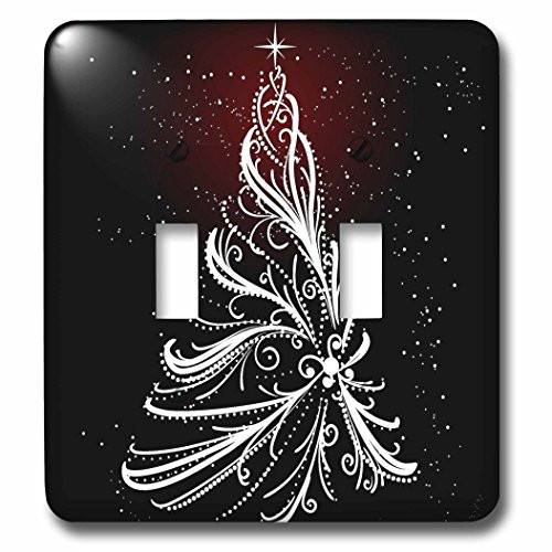 3dRose lsp_66091_2  White Elegant Christmas Tree on A Black Background with Red Highlights Double Toggle Switch