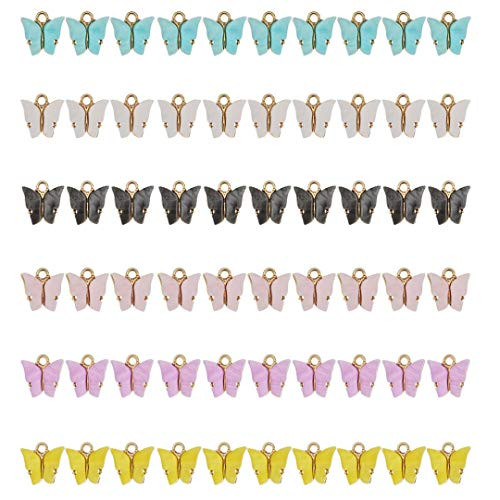 60pcs Mixed Colors Acrylic Butterfly Pendant Butterfly Charms For Jewelry Making Pendant For Earrings Bracelets Necklace Making DIY Gift