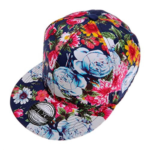 ZLYC Women Fashion Floral Print Adjustable Casual Snapback Baseball Cap Hat Denim Blue