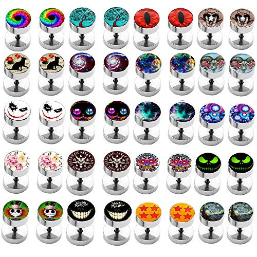 28pcs Cheater Fake Ear Plugs Satinless Steel Gauges Illusion Tunnel Piercing Stud Screw Earrings by Random 28pcs Cheater Fake Ear Plugs Satinless Steel Gauges Illusion Tunnel Piercing Stud Screw Earrings by Random