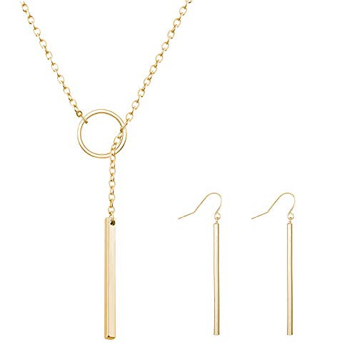 Highven Silver Gold Y Shape Necklace Lariat Necklace for Women Bar Necklace Bar Jewelry for Wife Gift BarGold Set Highven Silver Gold Y Shape Necklace Lariat Necklace for Women Bar Necklace Bar Jewelry for Wife Gift BarGold Set