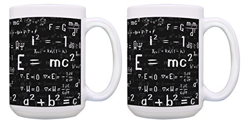 Math Novelty Gifts Math and Science Formula Mugs Math Lovers Gifts 2 Pack Gift 15oz Coffee Mugs Tea Cups White