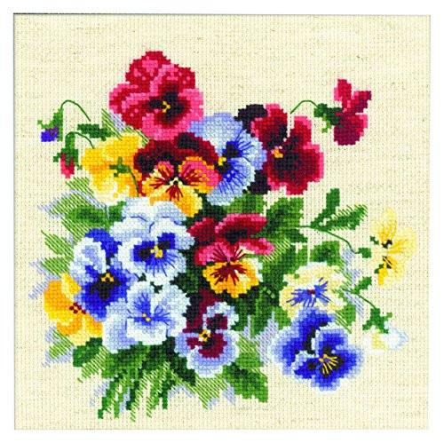 RIOLIS 1516 14 Count Pansy Medley Counted Cross Stitch Kit, 8" by 8", Multicolor