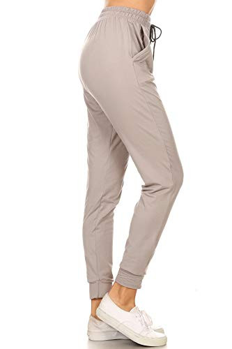 Leggings Depot JGA128LIGHTGREYL Solid Jogger Track Pants w/Pockets Large