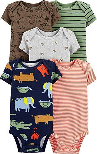 Carter s Baby Boys 5Pack Original Short Sleeve Bodysuits Safari 3 Months
