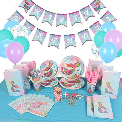 Mermaid Birthday Party Supplies Decorations Kit 100pcs Mermaid Tableware Set Mermaid Birthday Banner Balloons Cake Toppers Tablecloth Plates Cups Napkins For Under The Sea Summer Pool Ariel mermaid Party Decor Mermaid Birthday Party Supplies Decorations Kit 100pcs Mermaid Tableware Set Mermaid Birthday Banner Balloons Cake Toppers Tablecloth Plates Cups Napkins For Under The Sea Summer Pool Ariel mermaid Party Decor