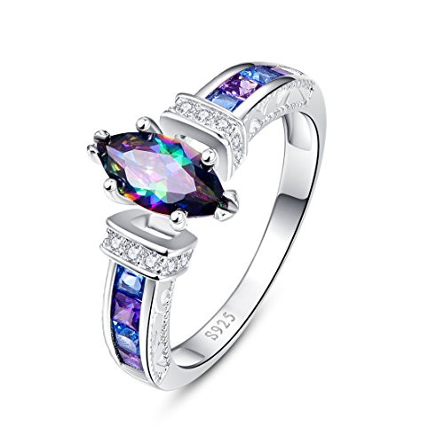 Merthus 925 Sterling Silver Simulated Mystic Topaz Promise Ring for Her Size 7 Merthus 925 Sterling Silver Simulated Mystic Topaz Promise Ring for Her Size 7
