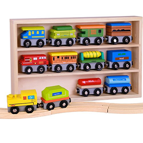 Pidoko Kids Wooden Train Set - 12 Pcs Engines Cars - Compatible with Thomas Train Set Tracks and Major Brands - Perfect Toy for Boys and Girls Pidoko Kids Wooden Train Set - 12 Pcs Engines Cars - Compatible with Thomas Train Set Tracks and Major Brands - Perfect Toy for Boys and Girls