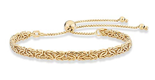 MiaBella 925 Sterling Silver Italian 4mm Byzantine Adjustable Bolo Link Chain Bracelet for Women Handmade in Italy yellowgoldplatedsilver