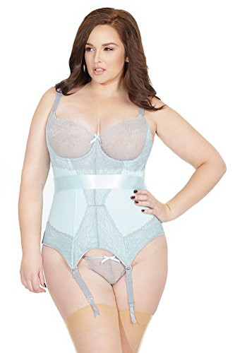Coquette Women s Plus Size Diva Microfiber Over Powernet Bustier Misty Blue/Grey 1X/2X