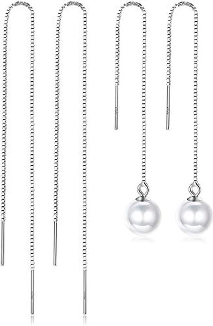 Milacolato 925 Sterling Silver Earrings for Women Threader Drop Earrings Set Pearl Dangle Earrings Tassel Earrings 2 Pairs