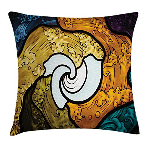 Ambesonne Trippy Decor Throw Pillow Cushion Cover by, Pop Art Style Funky Unusual Stained Glass Window Thai Art Pattern Traditional Image, Decorative Square Accent Pillow Case, 18 X 18 Inches, Multi