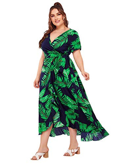 Milumia Plus Size Short Sleeves V Neck Belted Empire Waist Maxi Dress Green Large Plus Milumia Plus Size Short Sleeves V Neck Belted Empire Waist Maxi Dress Green Large Plus