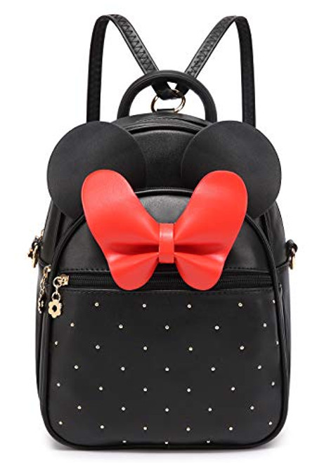 Mini Backpack Girls Bowknot Cute Leather Kids Backpack Small Daypack Convertible Shoulder Bag Purse for Women Black