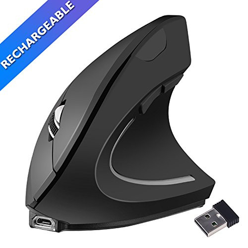 Ergonomic Mouse, Vertical Wireless Mouse, Rechargeable 2.4GHz High Precision Optical Vertical Mouse,3 Adjustable DPI Levels 6 Buttons for Laptop, PC, Computer, Desktop, Notebook etc, Black