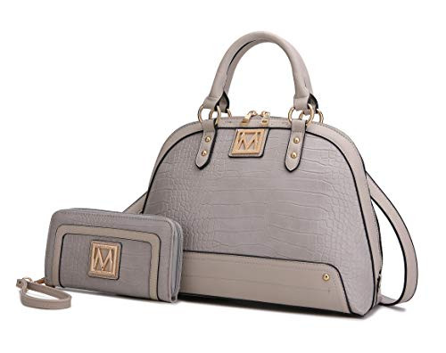 MKF Set Crossbody Satchel Bag for Women  Wristlet Wallet Purse  PU Leather Top Handle Tote  Shoulder Handbag Light Grey