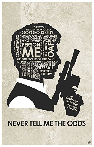 Northwest Art Mall Star Wars, Han Solo,NEVER TELL ME THE ODDS Word Art Print Poster (12" x 18") by Artist Stephen Poon.