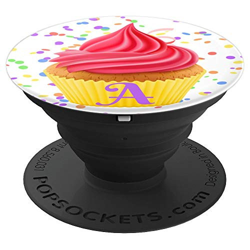 Monogram Letter A  Cute Yummy Cupcake PopSockets Grip and Stand for Phones and Tablets