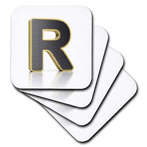 3dRose cst1580042 Monogram Letter R in Golden Metal with Perforated Front in GraySoft Coasters Set of 8