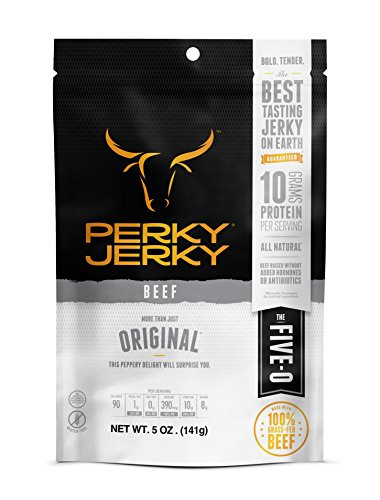 Perky Jerky Original 100 Grass Fed Beef Jerky 5 oz bag  Antibiotic Free  10g Protein Per Serving  Low Fat  Tender Texture and Bold Flavor