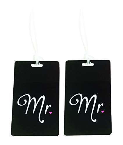 Mr  Mr Luggage Tags Engagement Wedding Honeymoon Newlyweds Travel Gay Pride  Black/Pink Heart