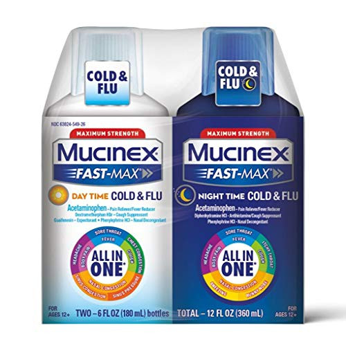 Mucinex FastMax Day Time Cold Flu and Night Time Cold Flu Liquid Medicine 12 fl oz Maximum Strength All in One Multi Symptom Relief for Congestion Sore Throat HeadacheCough and Reduces Fever Mucinex FastMax Day Time Cold Flu and Night Time Cold Flu Liquid Medicine 12 fl oz Maximum Strength All in One Multi Symptom Relief for Congestion Sore Throat HeadacheCough and Reduces Fever