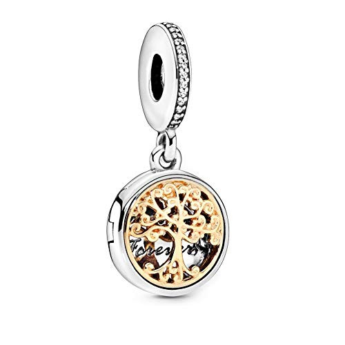 Family Roots Dangle Charm in Two Tone 925 Sterling Silver Bead Fit Pandora Bracelets Jewelry Making for Women