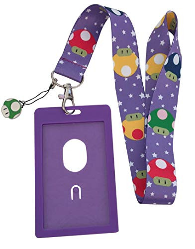 Mushroom Print Lanyard w/ID Badge Holder and Charm Purple