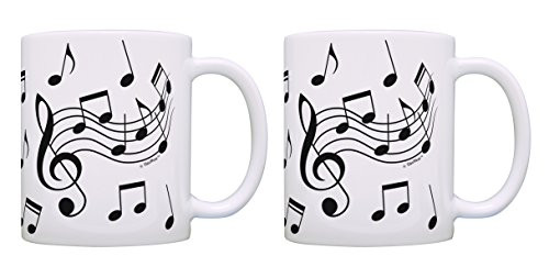 Music Lover Gifts Music Notes Treble Clef Mug Gifts for Music Lovers Cool Jazz Musician Gifts Mugs Set 2 Pack Gift Coffee Mugs Tea Cups White