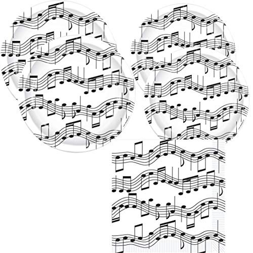 Musical Notes Music Party Supplies Bundle Pack of Dinner Plates Snack Plates and Napkins for 16 Guests plus Bundle of Fun Sticker