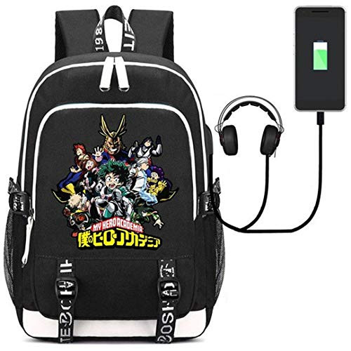 My Hero Academia Anime Boku no Hero Academia Cosplay Backpack Daypack Bookbag Laptop School Bag with USB Charging Port