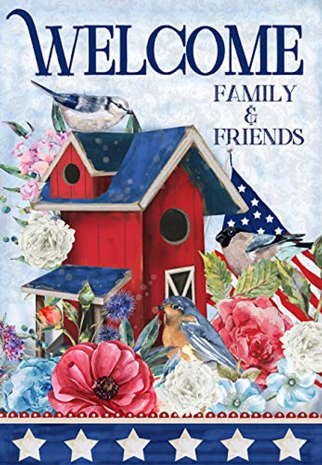 Texupday Welcome Family and Friends Patriotic Floral Birdhouse Decoration America Garden Flag Outdoor Yard Flag 12 x 18 Texupday Welcome Family and Friends Patriotic Floral Birdhouse Decoration America Garden Flag Outdoor Yard Flag 12 x 18