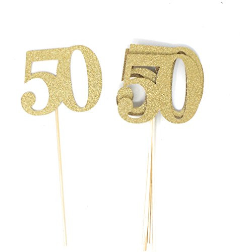 Set of 8 Number 50 Centerpiece Sticks for Silver Anniversary Reunion 50th Birthday (Gold)
